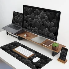 40*90cm 1pc Extra Large Black Anime Cloud Mouse Pad with Rubber Base, Stitched E