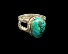 Vintage Sterling Silver Turquoise Hammered Double Band Ring Size 4 Southwest