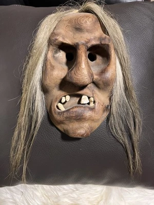 Handgeschnitzte Holz-Hexenmaske – sehr gruselige Wandmaske - Bild 1 von 4