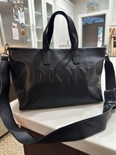 DKNY Black Embossed Logo Shoulder Bag with Adjustable Strap for Women