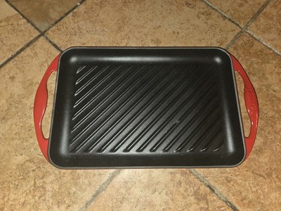 Le Creuset Rectangle Enameled Cast Iron Griddle Grill Pan Red 33 Made In France