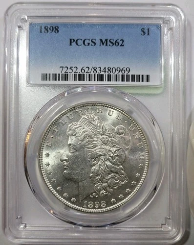 1898 P Morgan Silver Dollar PCGS MS62 Frosty Luster. Very Nice Appearing Coin.