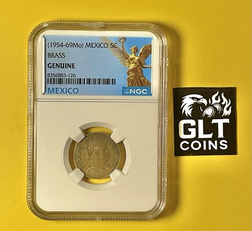 NGC Slabbed 1954–1969 Mo Mexico Brass 5c Cinco Centavos Authentic Coins