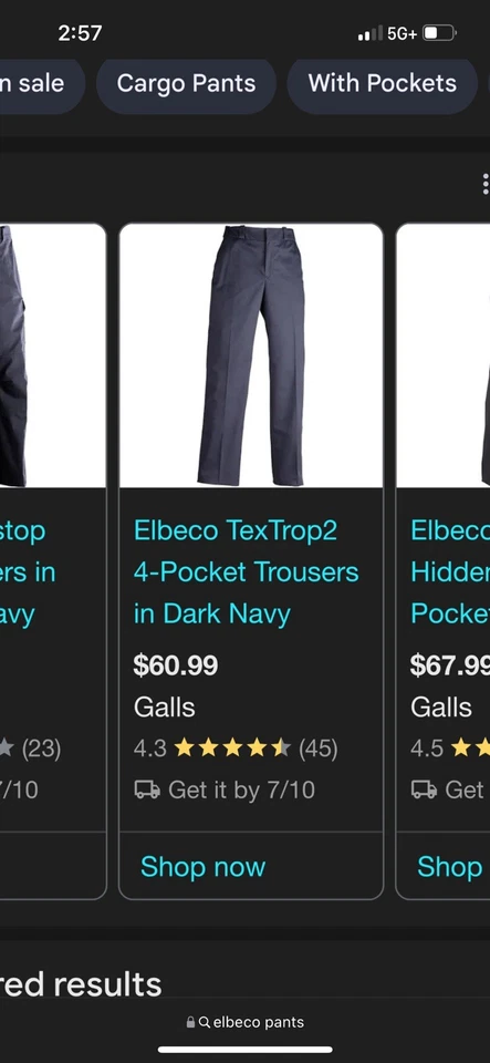 Pantalones de uniforme para hombre Elbeco azul marino oscuro 38R nuevos Foto 4 de 4