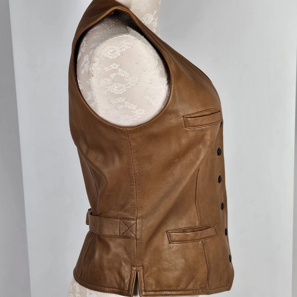 Ralph Lauren Jeans Co Mujer’s XS Chaleco de Cuero de Cordero Marrón Botón Delantero Western Foto 4 de 4
