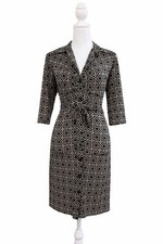 Laundry by Shelli Segal Black White Shirt Dress Belted 3/4 Sleeve Size 2