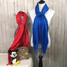 NWOT 100% Pashmina Scarves Red and Blue Set Of  2