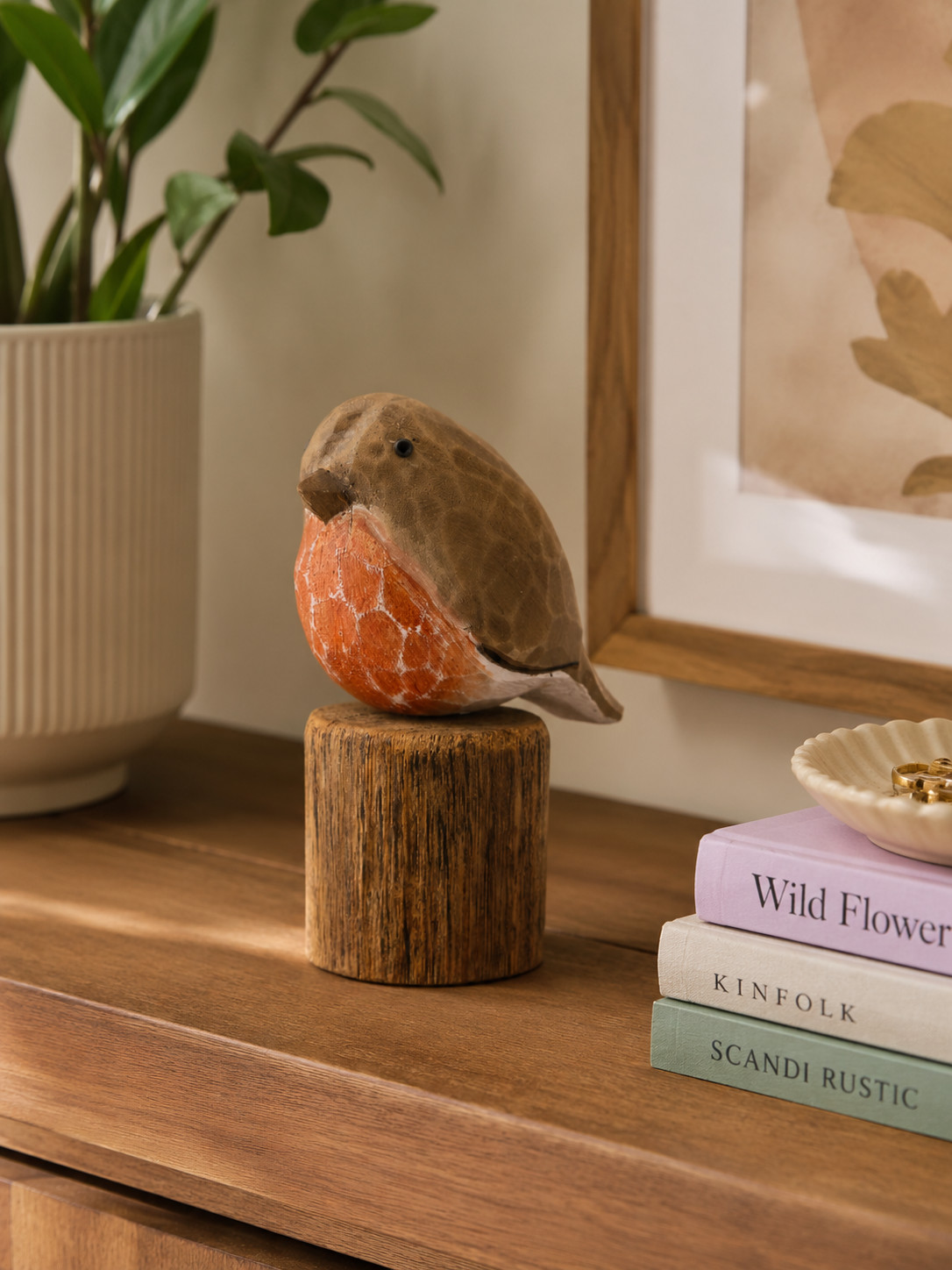 Rustic Wooden Robin on Stump Ornament by Shoeless Joe Festive Homeware Decor