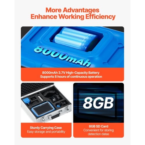 Pipe Water Leak Detector for Indoors, 1Hz-10000Hz, 7" Touchscreen Plumbing Water