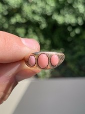 9ct Gold Coral Three Stone Gypsy Ring, Antique Chester 1913 9k 375