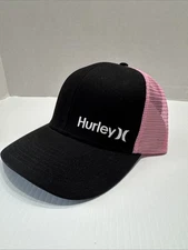 NWT HURLEY Logo Black & Pink CORP STAPLE TRUCKER SNAPBACK Ladies Mash Back