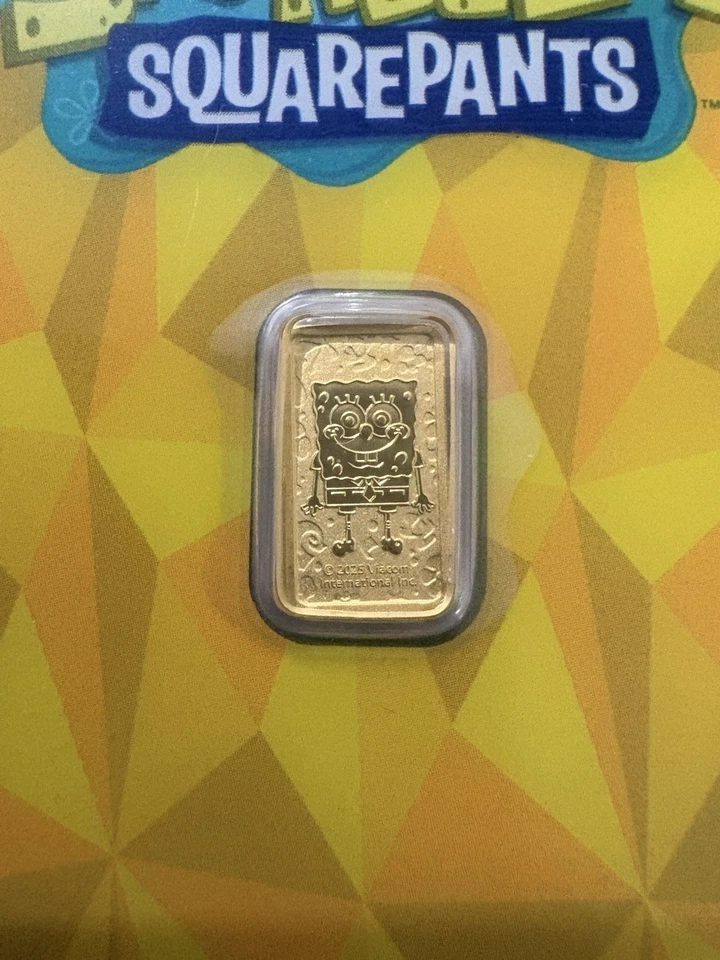 Raro - 1 Gramo Perth Mint Bob Esponja Pantalones Cuadrados Barra de Oro en Ensayo. IFKYK. Foto 3 de 4