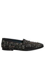 Dolce & Gabbana Black Rhinestone Embellished Loafers Men's Shoes