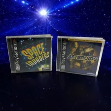 Space Invaders & Asteroids Playstation 1 PS1 Complete CIB Video Game Bundle lot