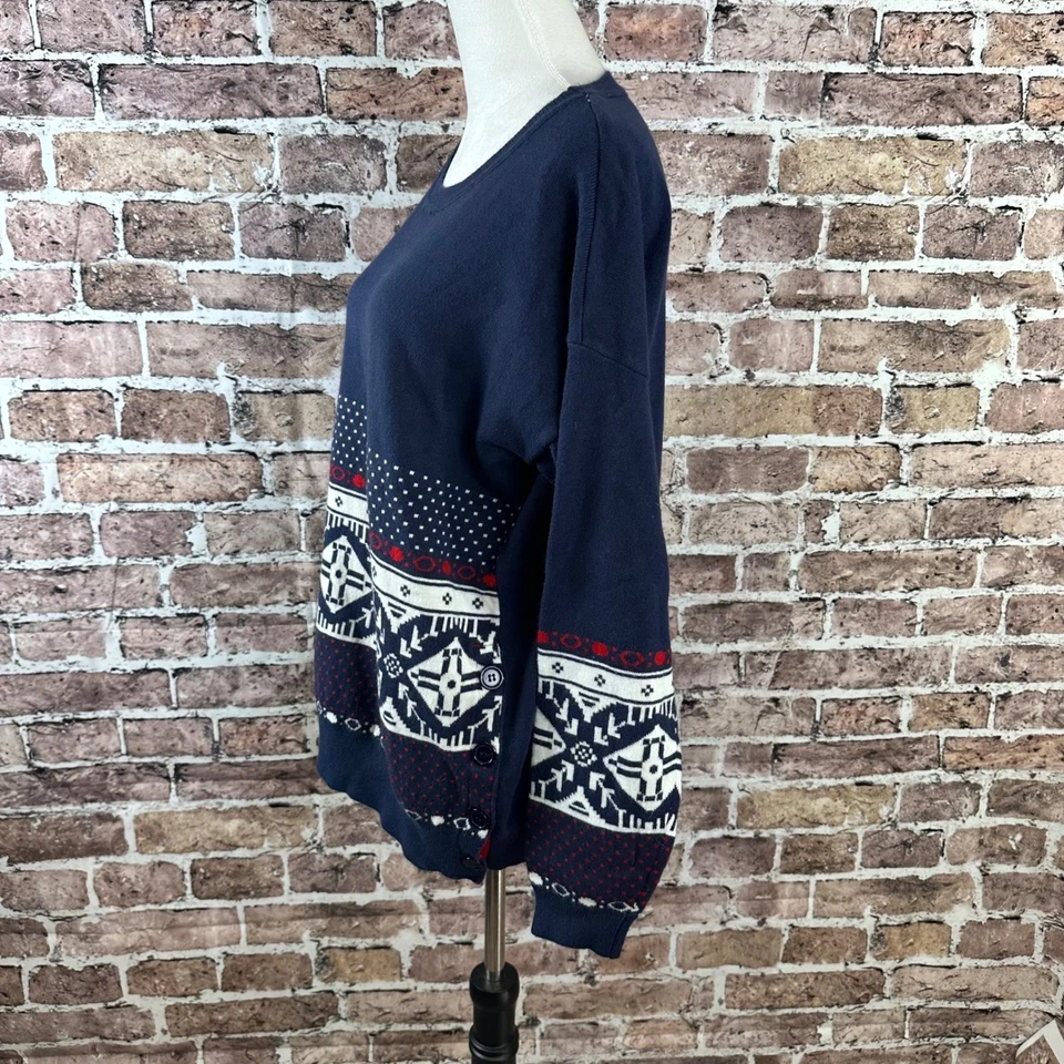 Cardigã suéter feminino IZOD azul nórdico ilha justa malha botão tamanho G G - Imagem 3 de 4