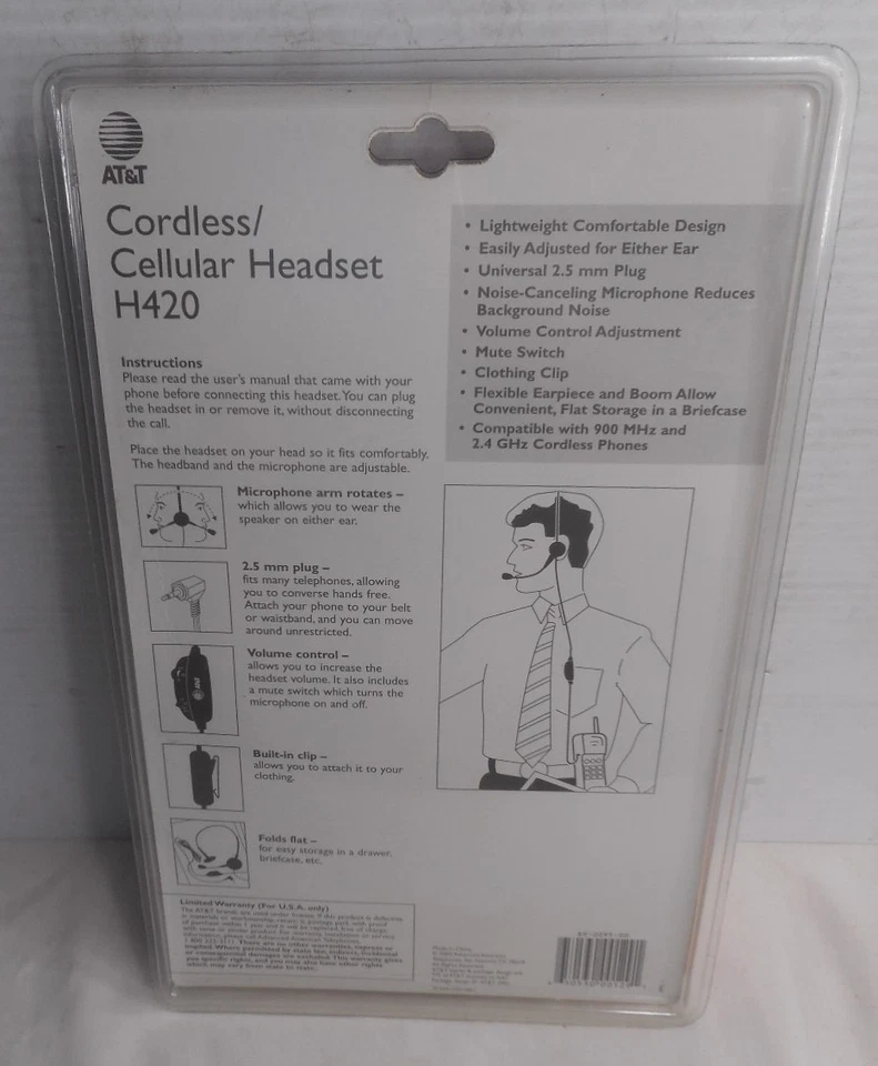 Auriculares Celulares Inalámbricos AT&T Micrófono Ajustable con Cancelación de Ruido H420 00129 - NUEVO Foto 2 de 2