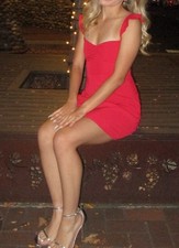 Red Mini Dress with Ruffle Straps, Lace-Up Back, Sweetheart Neckline, Sleeveless
