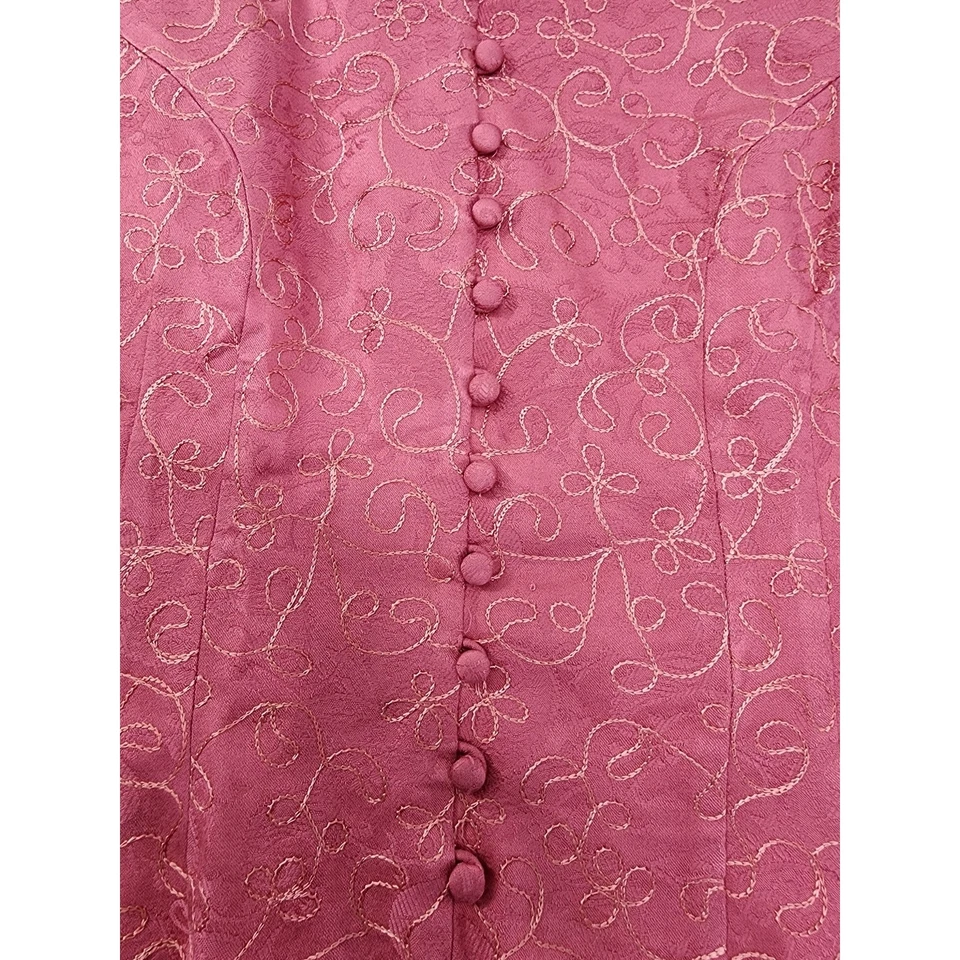 Vestido midi vintage Karin Stevens cachemir brocado manga abullonada talla 8 rosa pequeño  Foto 2 de 4