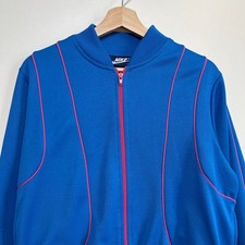 Vintage 80s Nike Blue Track Jacket Zip Up Womens M Pink Piping Blue Tag