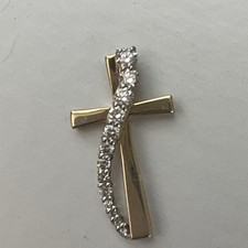 14k Gold Natural Diamond Journey Cross Pendant