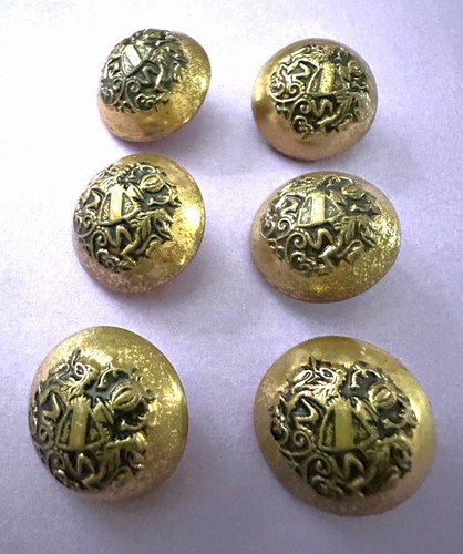 Set of 6 Vintage Domed Metal Buttons w/Center Design - Perfect for Coat/Sweater