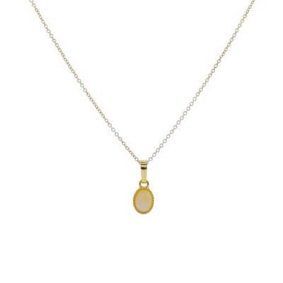 Jane Marie 18k Gold Plated Rolo Chain Necklace with Peach Opal Oval Charm