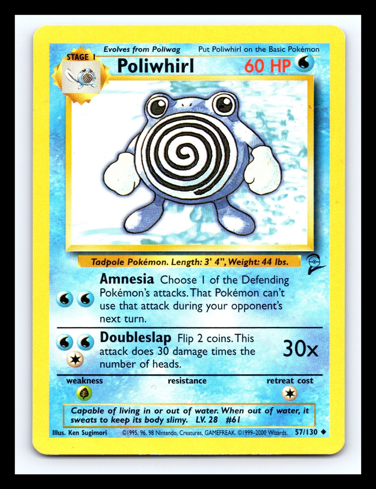 💥 Pokémon 2000 TCG Poliwhirl Base Set 2 # 19/130 Vintage Non Holo