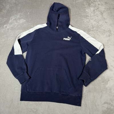 Puma Hoodie Mens Small Blue Navy White Logo Hooded Sweatshirt Athletic Gym