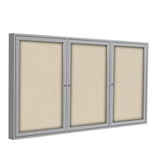 Ghent's Fabric 36" x 72" 3 Door Enclosed Bulletin Board in Beige
