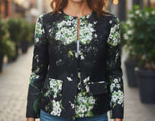 DOLCE & GABBANA Black Lace White Lily Of The Valley Printed Jacket 40 4 RARE