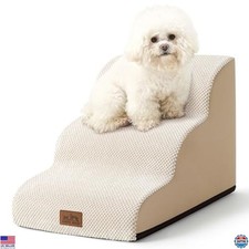 Cozy 15.7" High 3-Step Foam Dog Stairs for Small Pets - Beige, 15.7x22.4x15.7 in