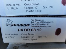 100 Pcs Plastic Spiral Binding Coils 8mm 4.1 Pitch 12" Brown