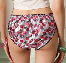NEW S Glossy Satin Crinkle Edge Powerpuff Girls Y2K Theme Bikini Brief Panties