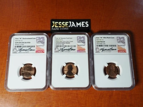 3 COIN SET: 2019 W LINCOLN CENT NGC GEM PROOF GEM REVERSE GEM UNC LYNDALL BASS