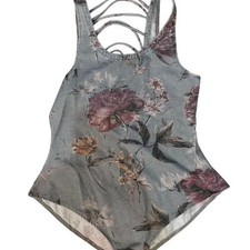 Chaser Floral Lattice Back Bodice Blue Mauve Peony Snap Gusset Medium NEW