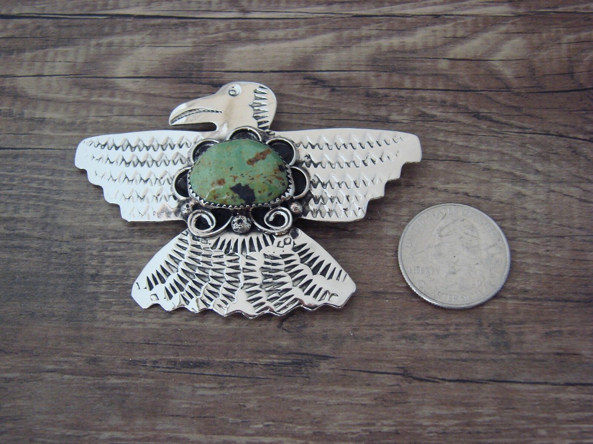 インディアンブローチ✴︎Peyote Bird Designs イーグル Navajo Indian Nickel Silver Turquoise Peyote Bird Pin by Jackie