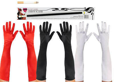 1920'S ACCESSORY KIT LONG GLOVES CIGARETTE HOLDER & FAKE CIG