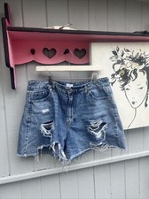 Forever 21 Plus Size 12 / 14 Denim Jean Shorts SUPER HIGH RISE Cut Off WIDE HIPS