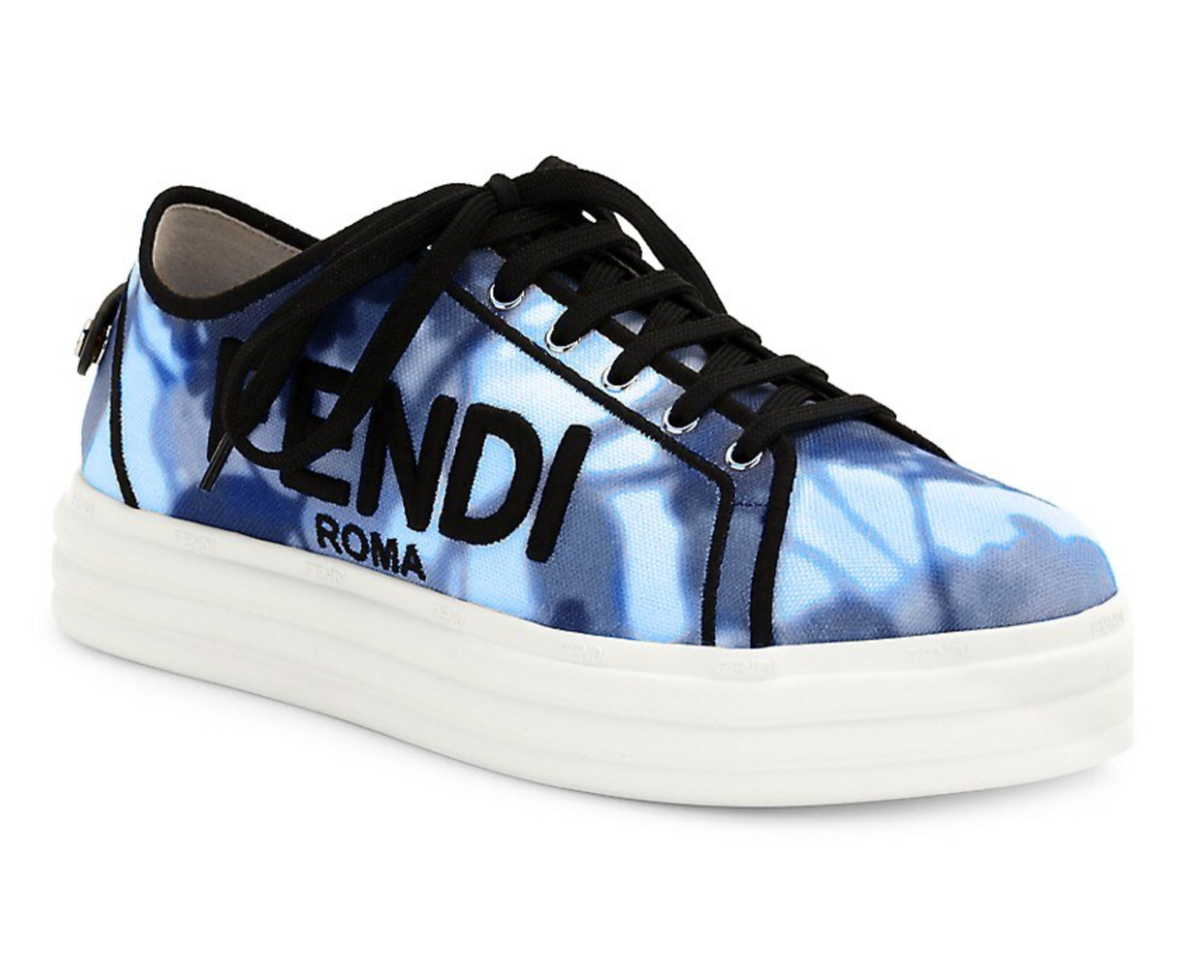 Fendi Rise Tie Dye Blue Black White Platform Logo Low Top Trainer