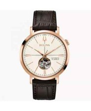 BULOVA CLASSIC 97A136 AUTOMATIC 41MM ROSE GOLD TONE LEATHER STRAP WATCH NEW