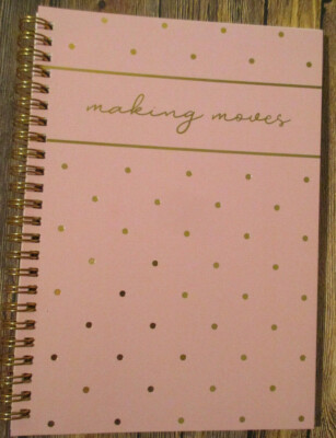 UNDATED 8.5X6'' Gold SPIRAL Weekly Monthly NOTEs - 7 Day Sunday to Sat PINK DOTs