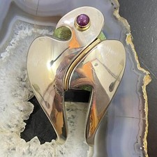 Signed Sterling Silver with 14K Gold  Round Charoite Eagle Unisex Belt Buckle