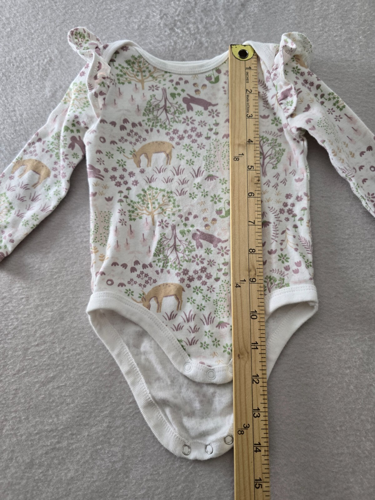 Laughing LLama Jumpsuit Girl Size 6M White Animal Print Ruffled Long Sleeve Snap