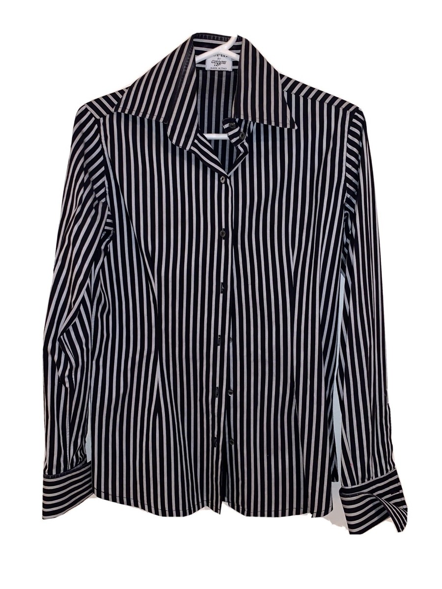 Chemise De Bureau Gerlin Italienne - Femme Taille S, Rayée Noir - Blouse élégante Pour Travail