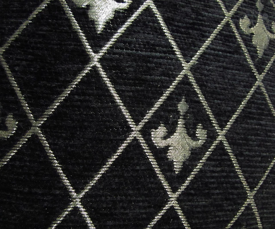 Wd50Aa Pale Gold on Black Damask Chenille Check Throw Cushion Cover/Pillow Case - Image 2 of 4