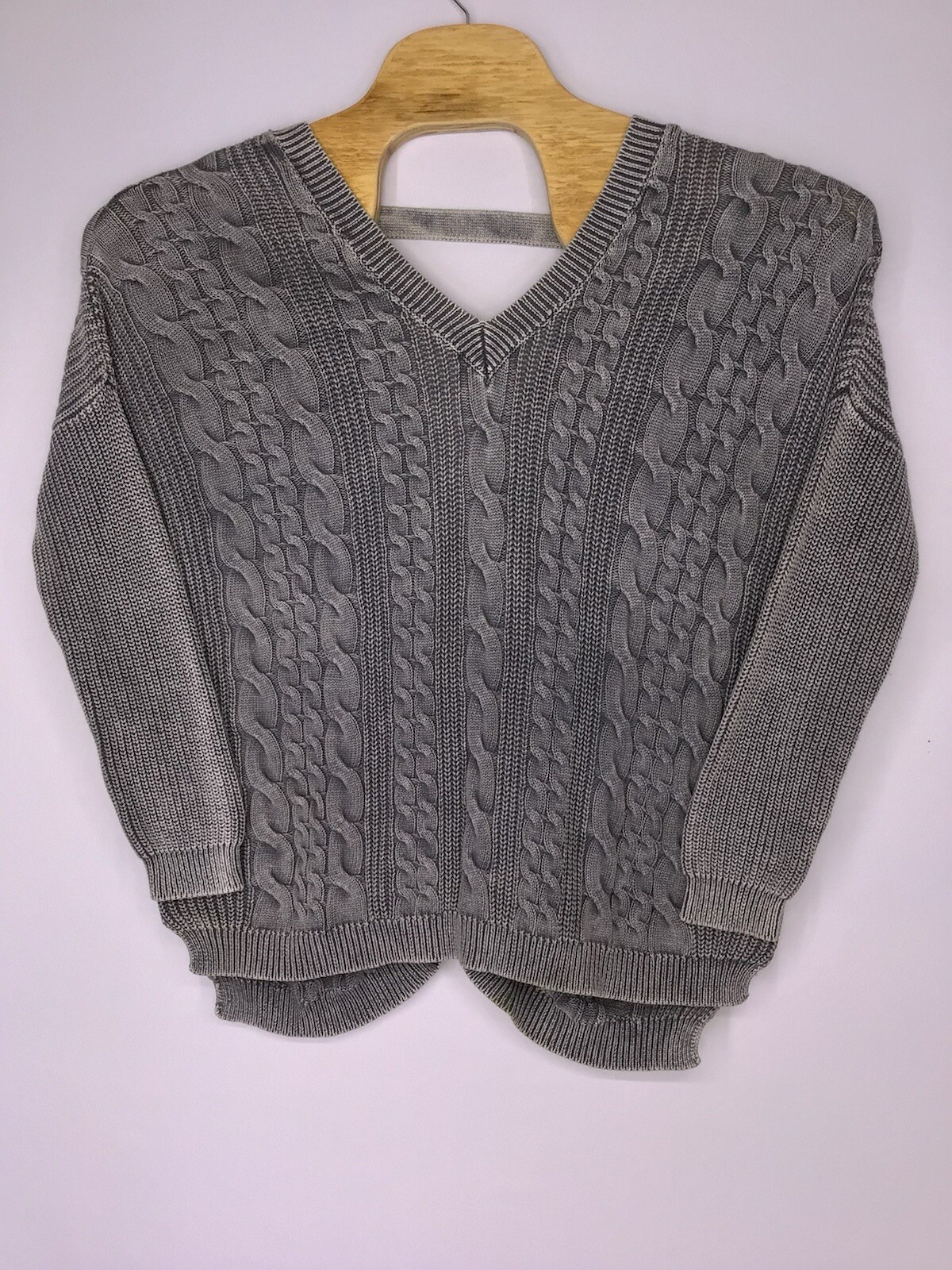 By Together Rib Slouchy V Neck Cable Knit Sweater Women’s Size M/L Gray