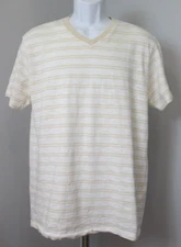 Ecko Unltd White & Tan V-Neck T-Shirt Mens Size L Chest 42 Striped 223-31729