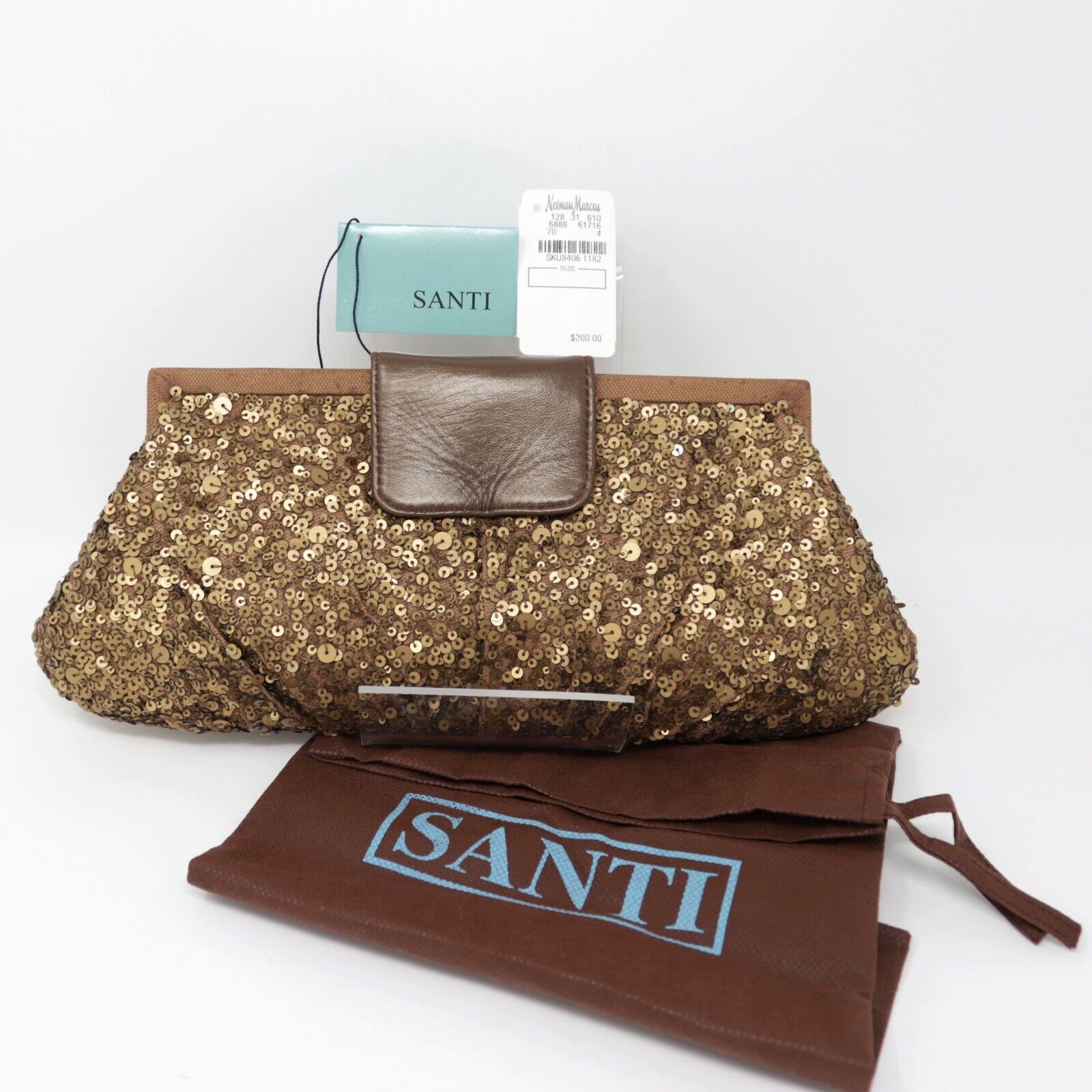 Santi Sequin Bronze Gold & Brown Beaded Clutch Ev… - image 1