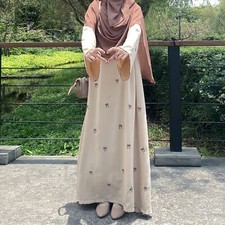 Africa Muslim Women Round Neck Long Sleeve Bowknot Embroidery Dress Abaya Robe