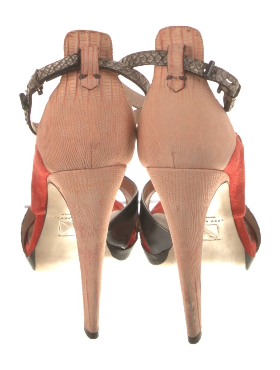 REED KRAKOFF Leather suede Snakeskin Animal Print Sandal Red